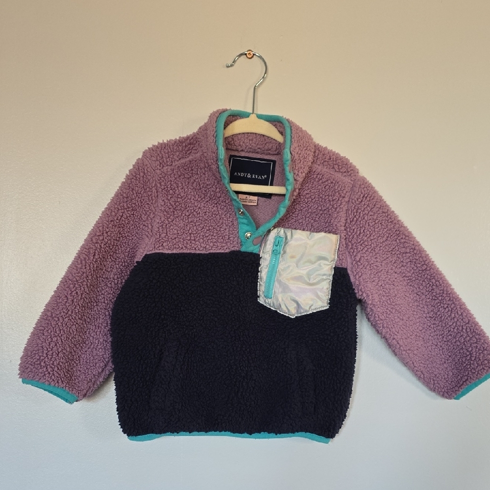 Andy & Evan Purple and‎ Navy Blue Kids Fleece Pullover Jacket Girls Size 2T